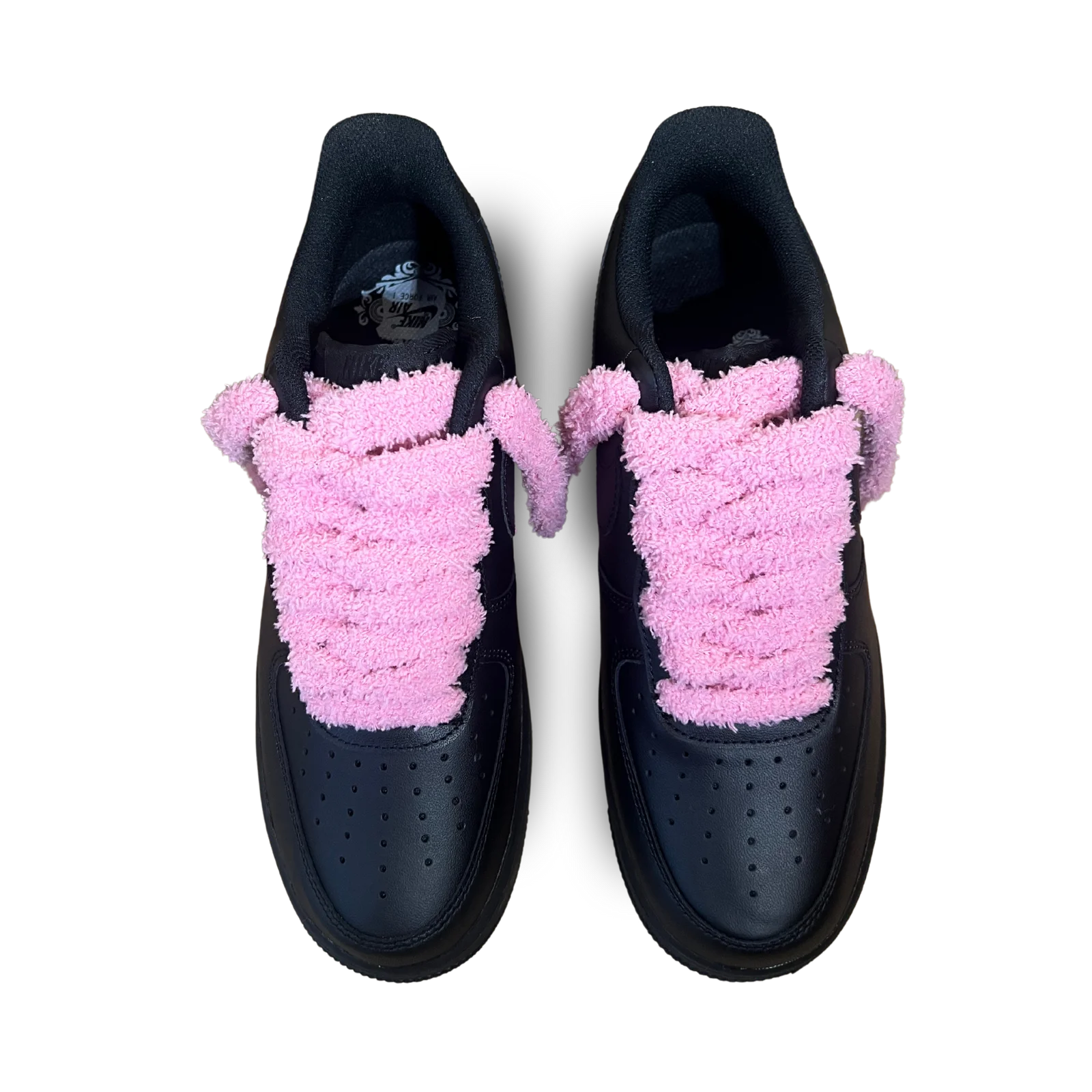 Nike Air Force 1 Black Fluffy Lace Pink Felülnézet