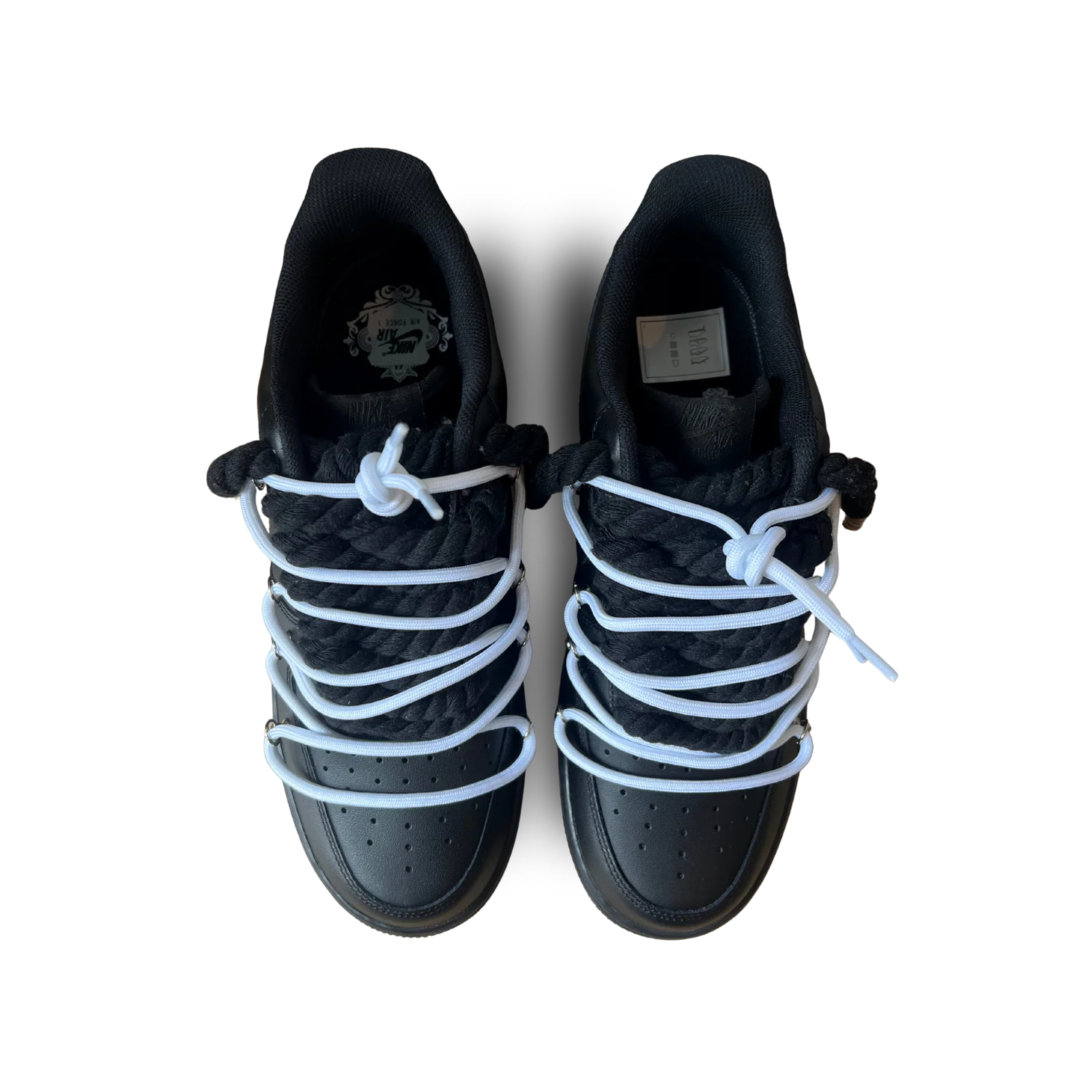 Nike Air Force 1 Black Laced Up Rope Lace White Felülnézet