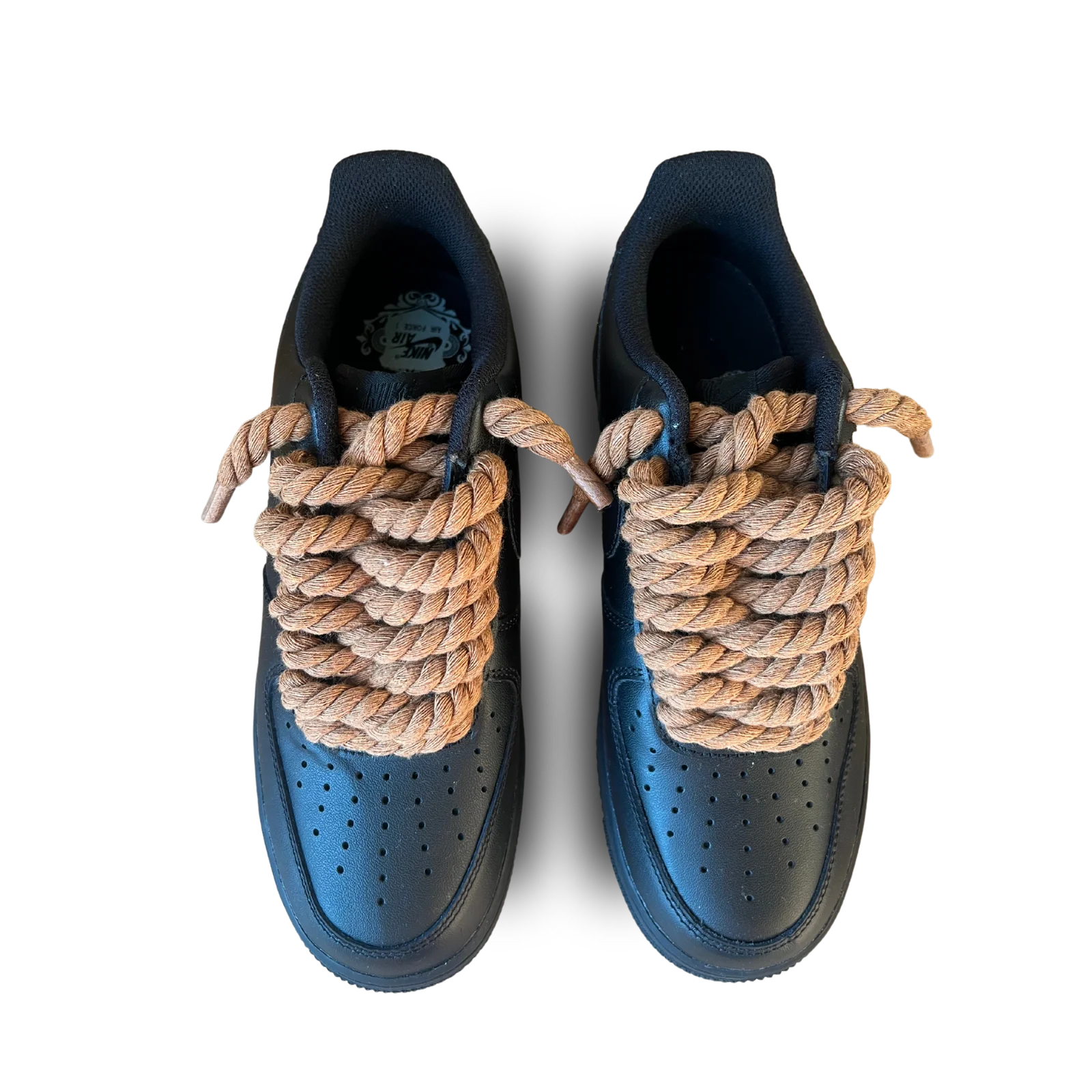 Nike Air Force 1 Black Rope Lace Brown Felülnézet