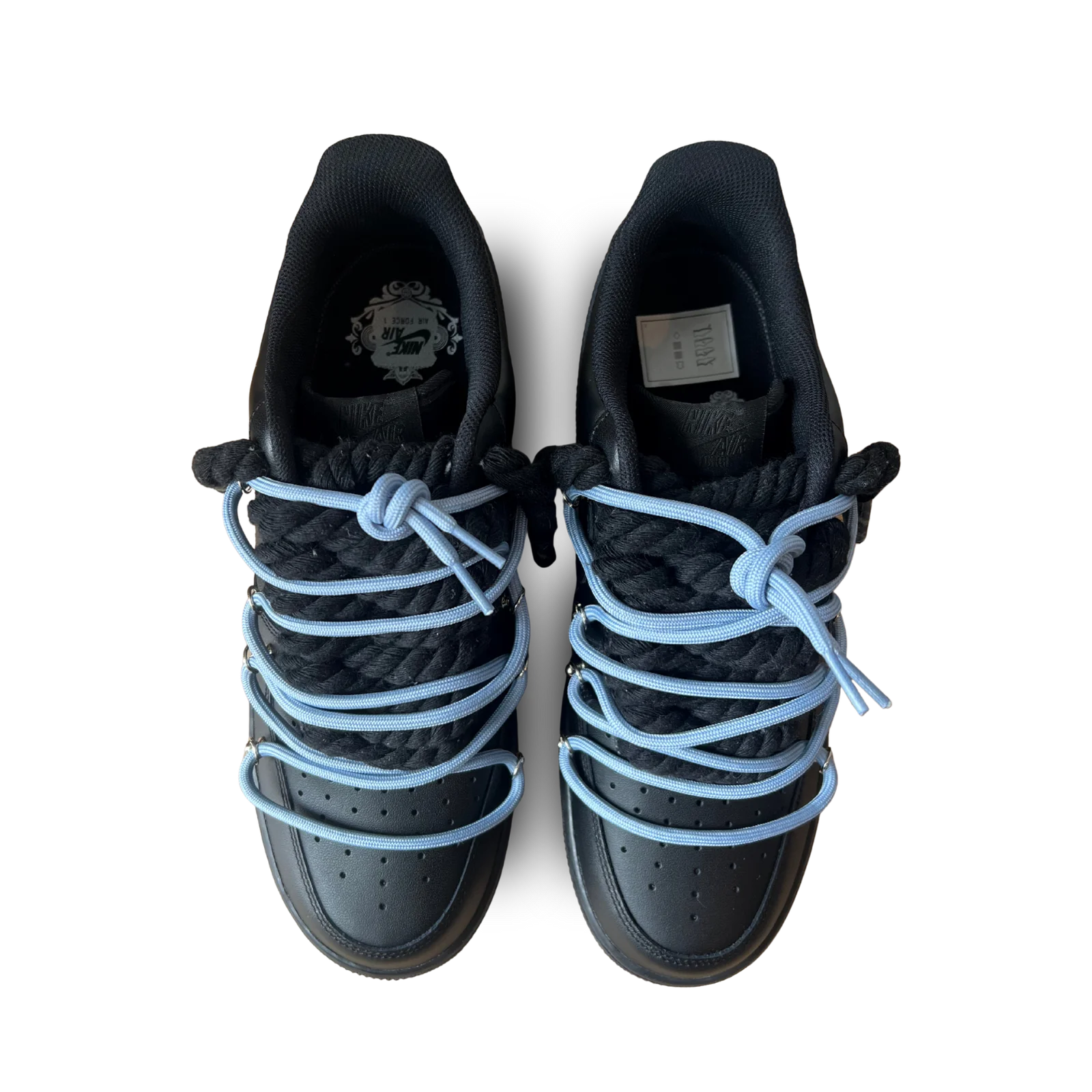 Nike Air Force 1 Black Laced Up Rope Lace Blue Felülnézet