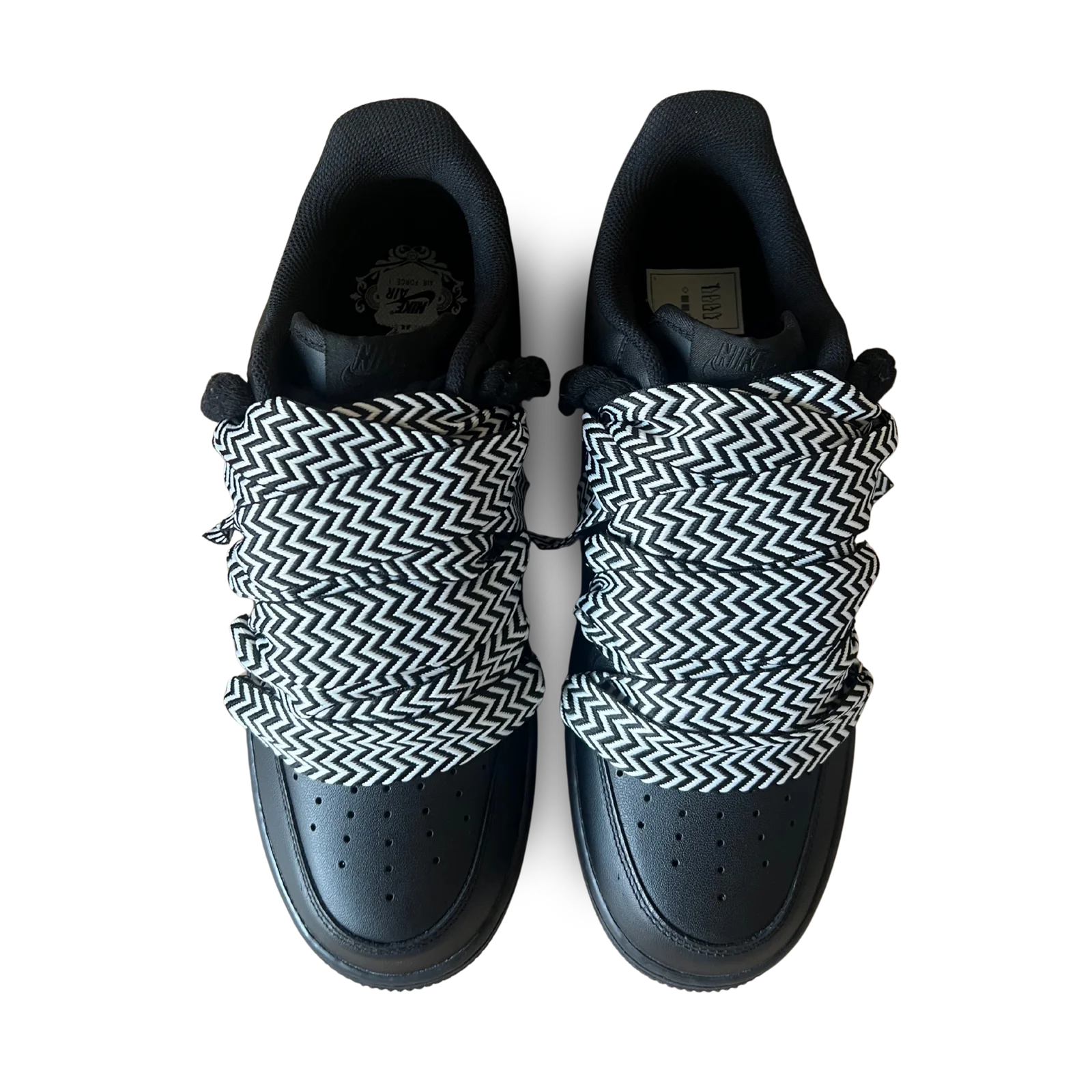 Nike Air Force 1 Black Lanvin Rope Lace Black White Felülnézet