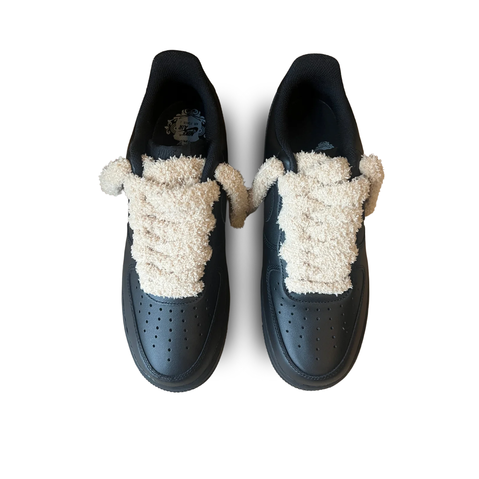 Nike Air Force 1 Black Fluffy Lace Coral Felülnézet