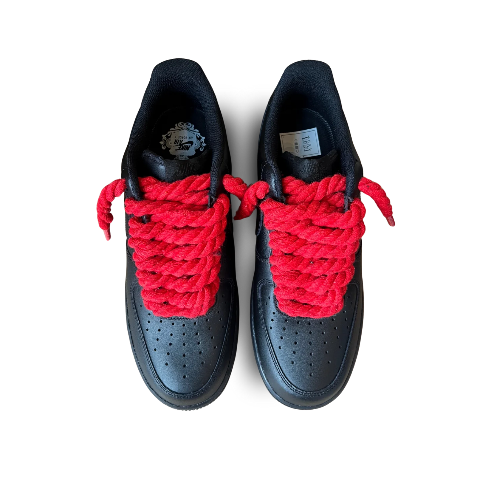 Nike Air Force 1 Black Rope Lace Red Felülnézet