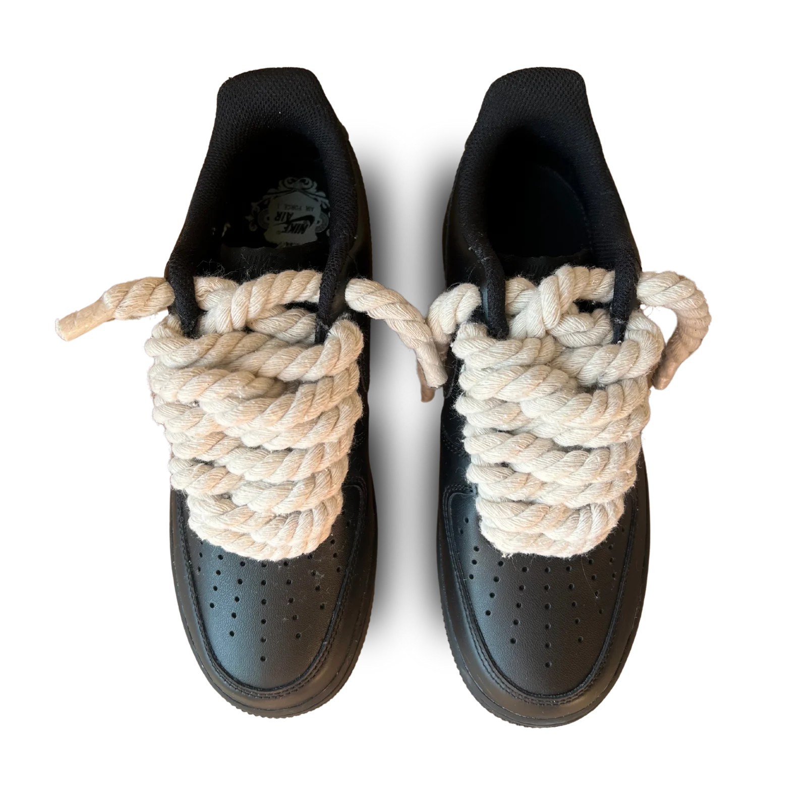 Nike Air Force 1 Black Rope Lace Beige Felülnézet