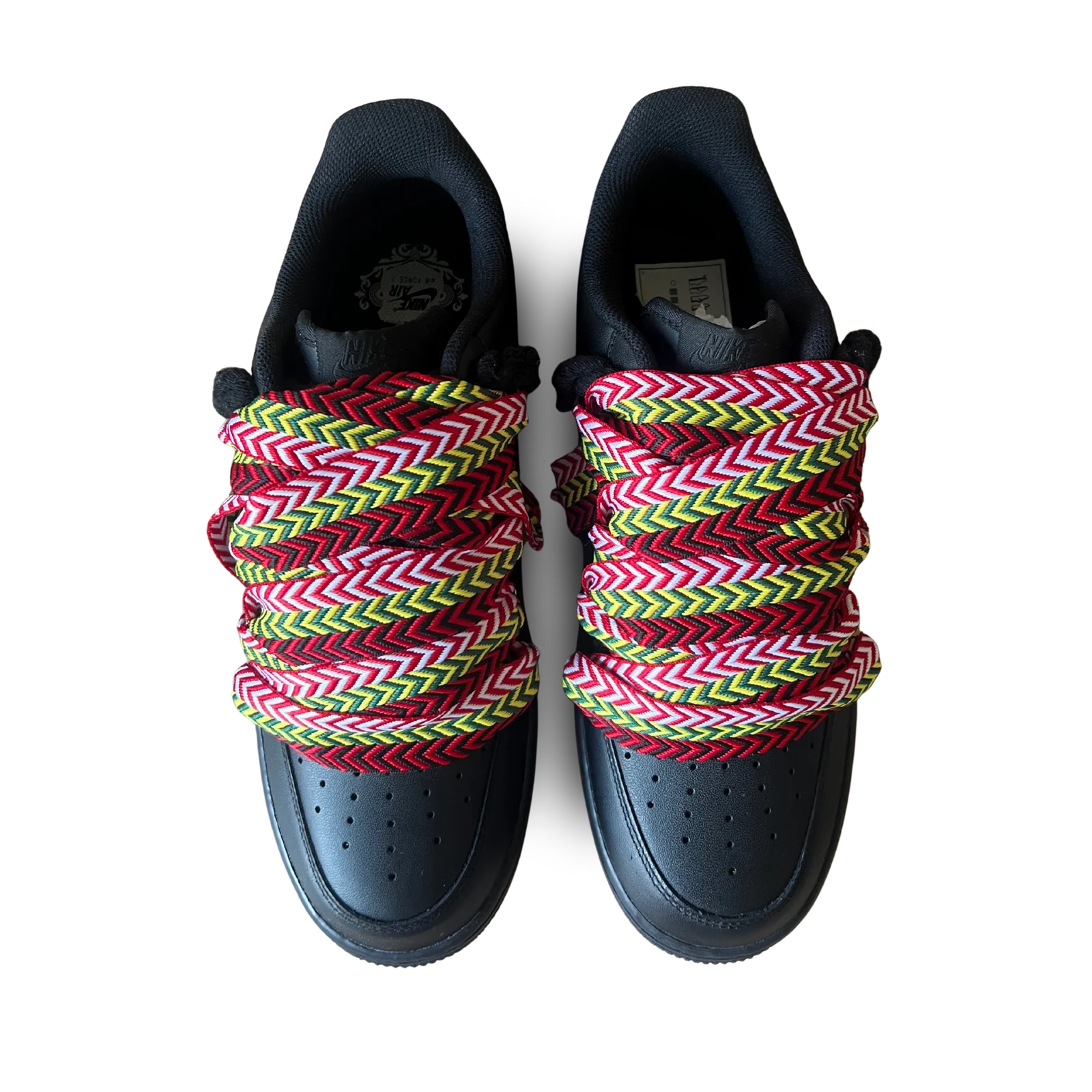 Nike Air Force 1 Black Lanvin Rope Lace Red Yellow Felülnézet
