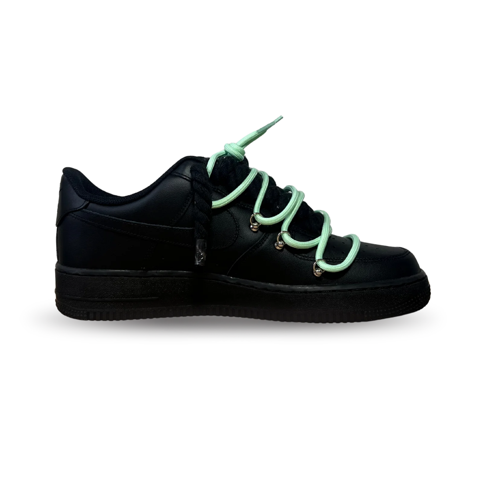 Nike Air Force 1 Black Laced Up Rope Lace Green Belső oldalnézet