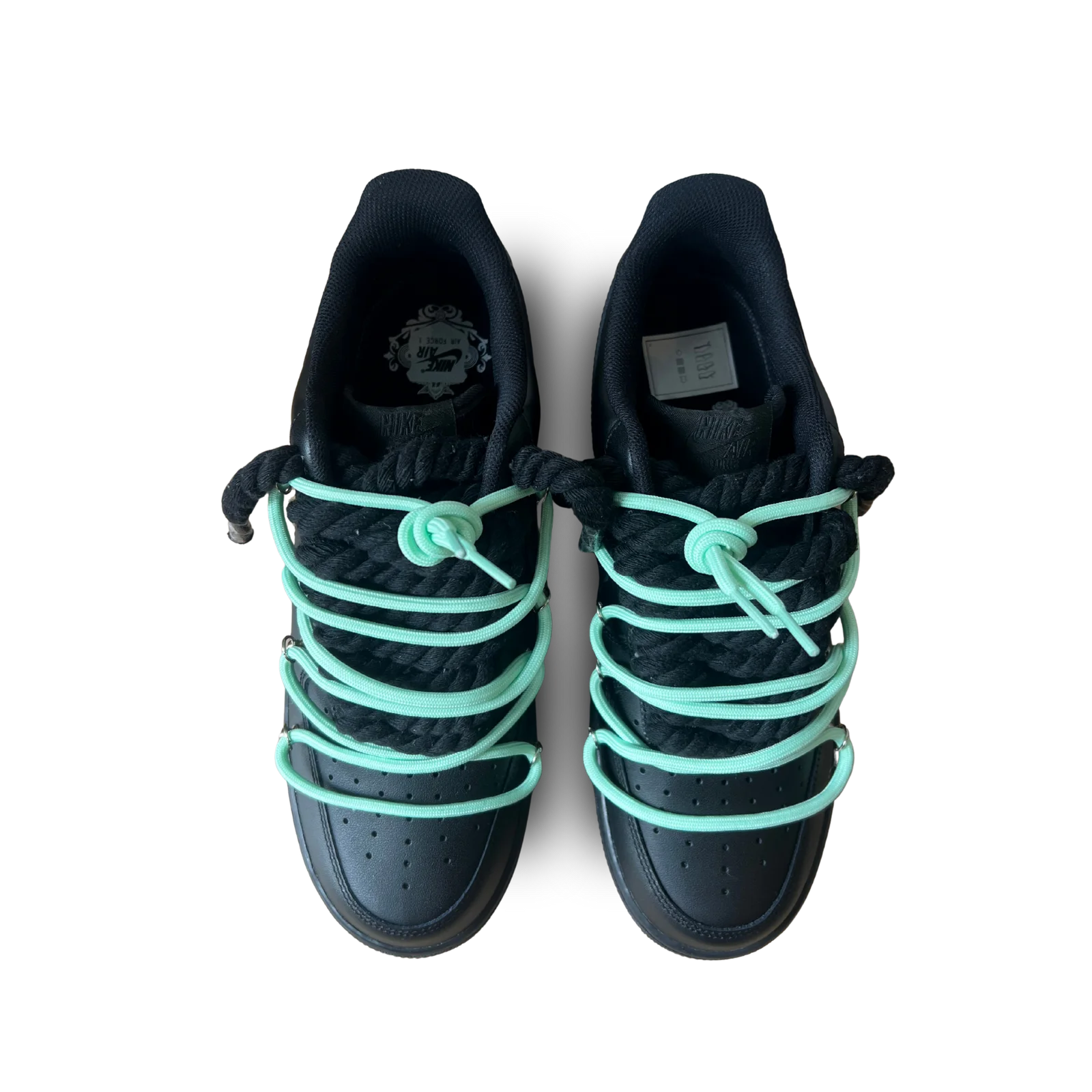 Nike Air Force 1 Black Laced Up Rope Lace Green Felülnézet