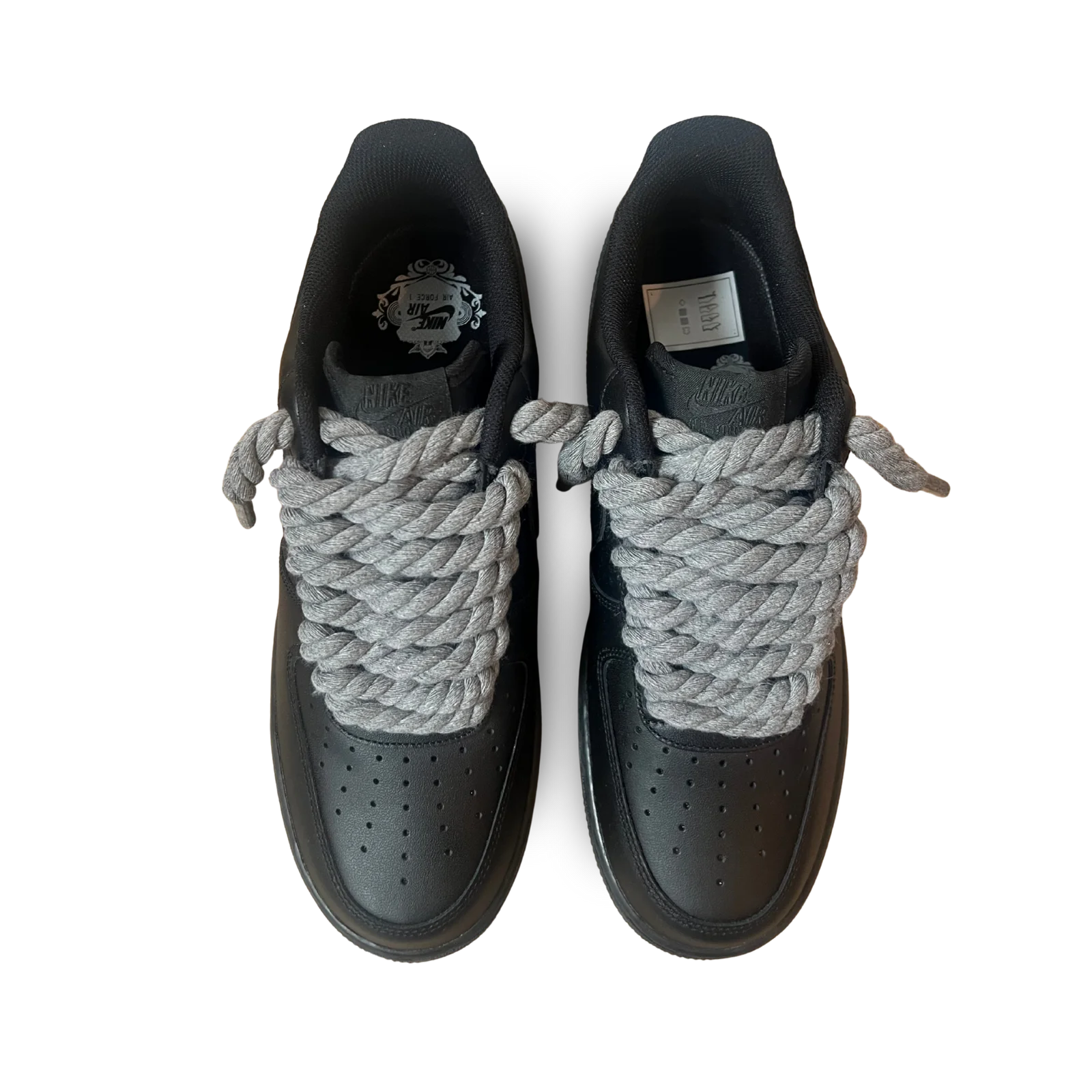 Nike Air Force 1 Black Rope Lace Dark Grey Felülnézet