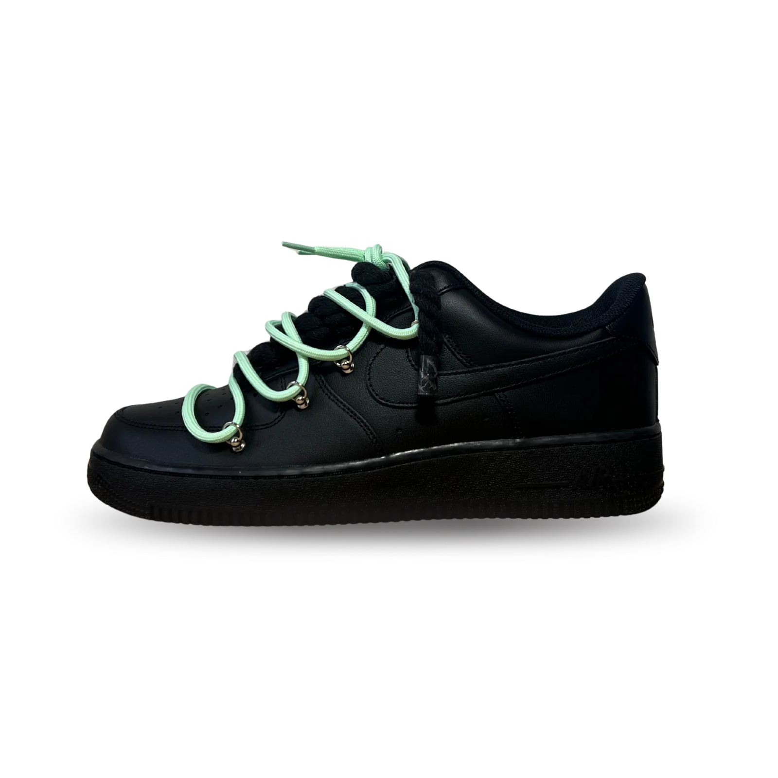 Nike Air Force 1 Black Laced Up Rope Lace Green Oldalnézet