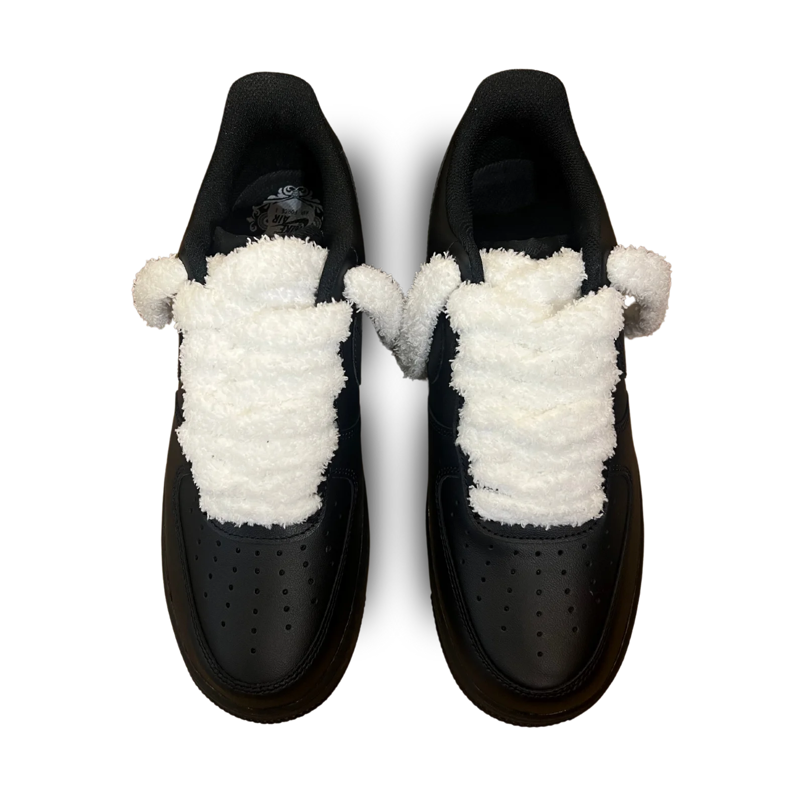 Nike Air Force 1 Black Fluffy Lace White Felülnézet