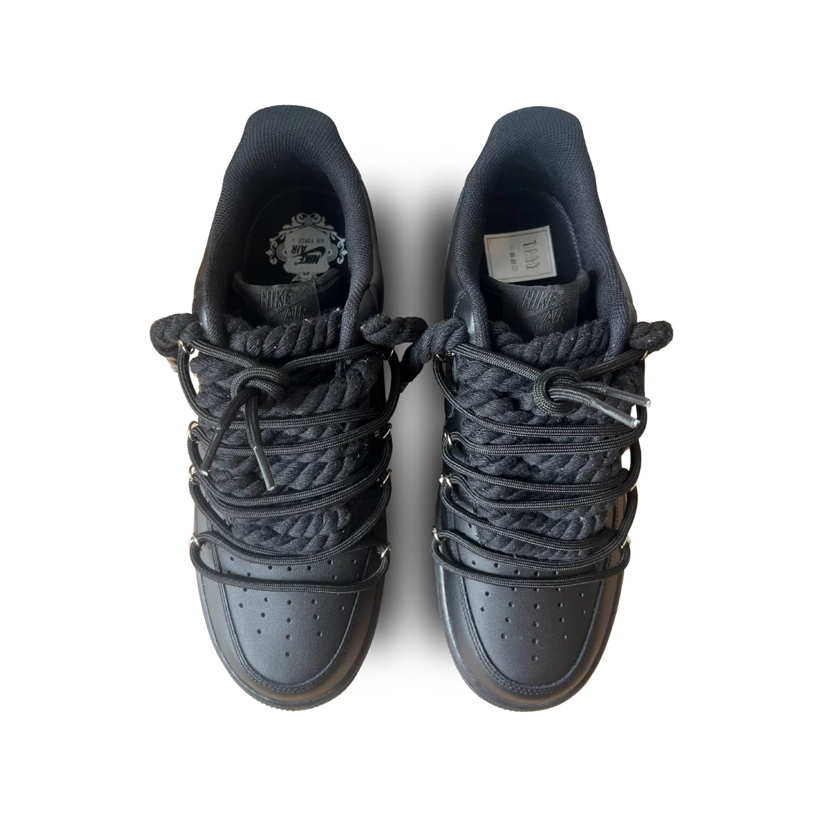 Nike Air Force 1 Black Laced Up Rope Lace Black Felülnézet