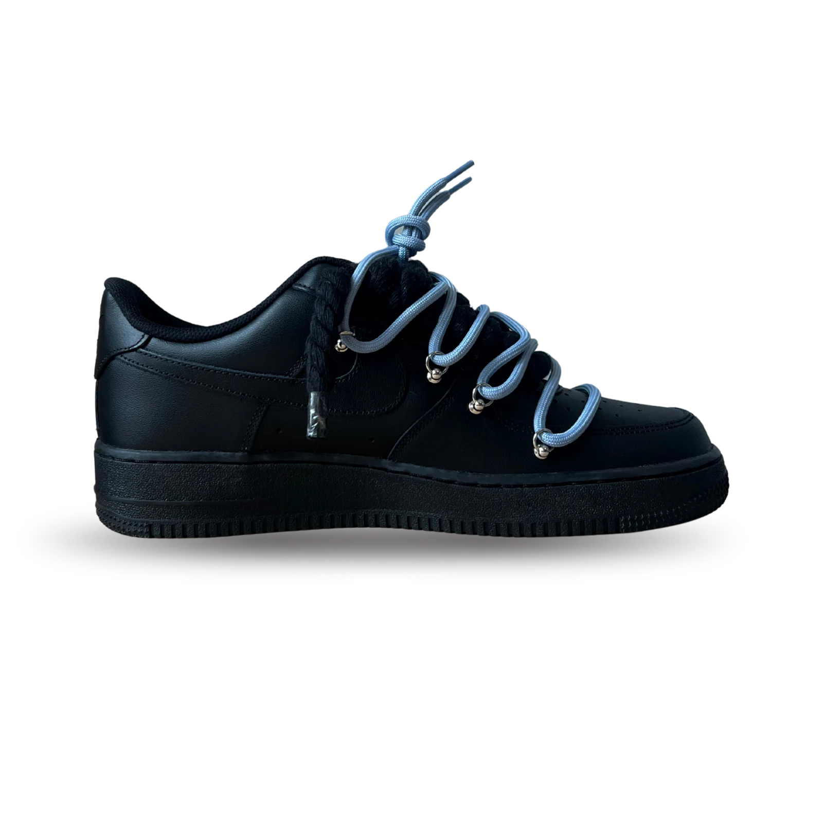 Nike Air Force 1 Black Laced Up Rope Lace Blue Belső oldalnézet