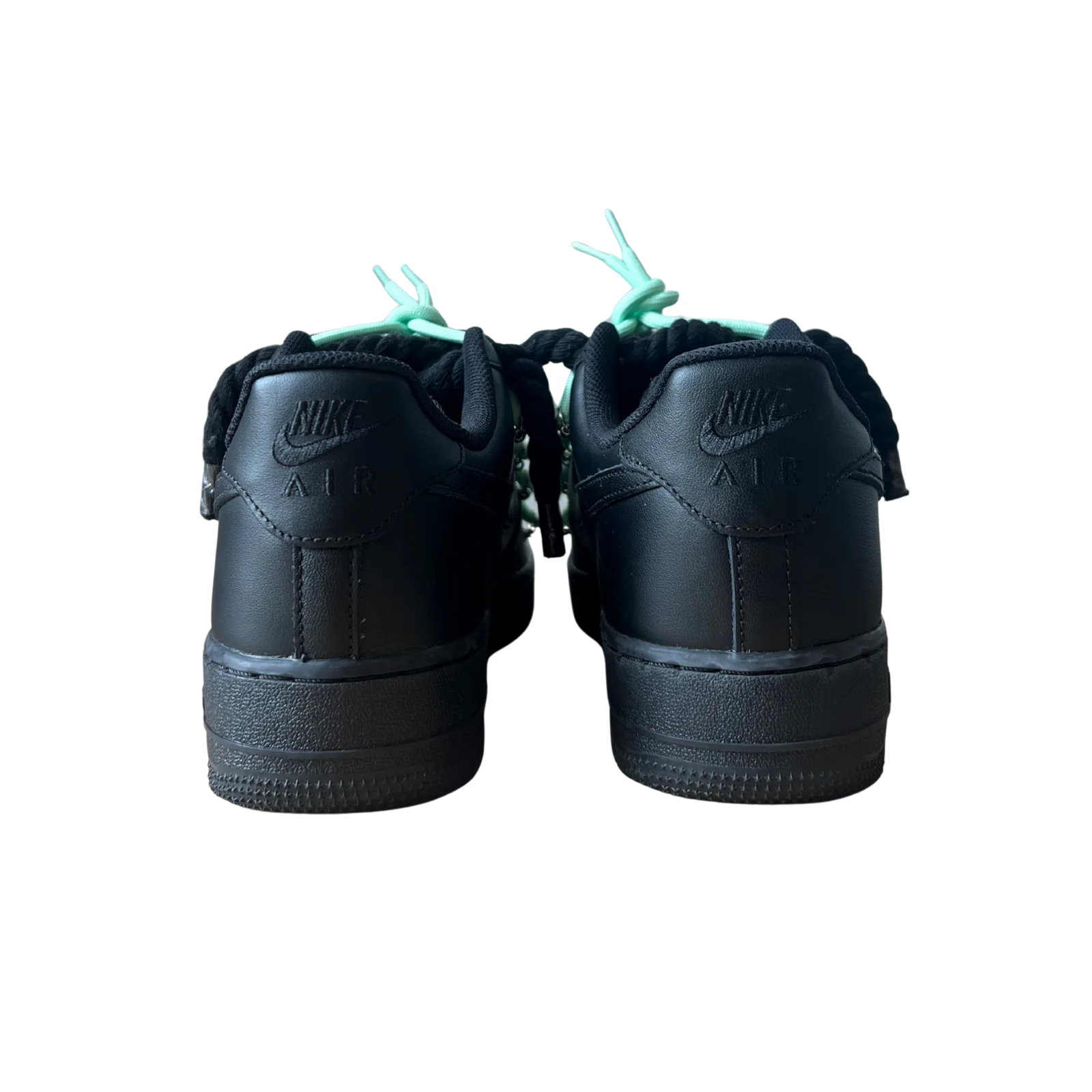 Nike Air Force 1 Black Laced Up Rope Lace Green Hátulnézet