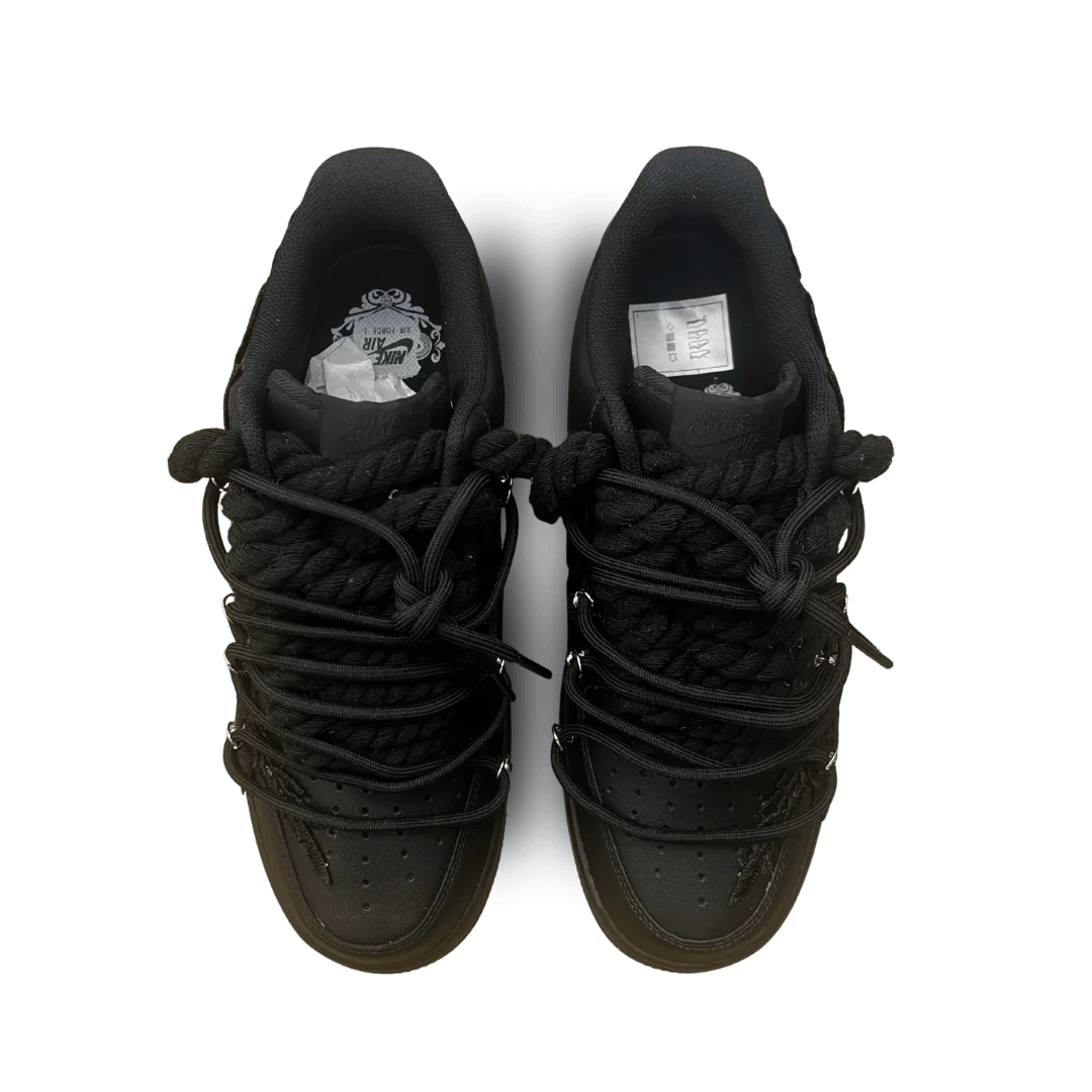 Nike Air Force 1 Black Rose Pure Black Laced Up Felülnézet