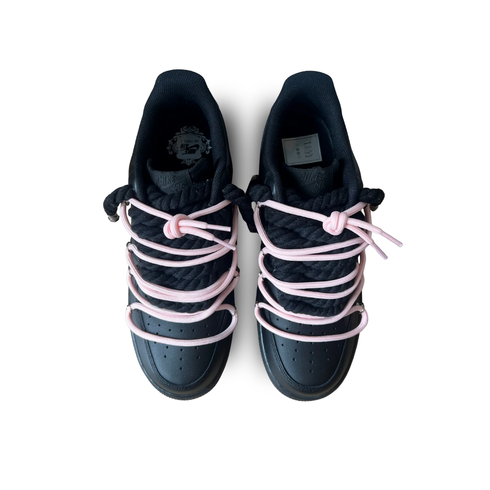 Nike Air Force 1 Black Laced Up Rope Lace Pink Felülnézet