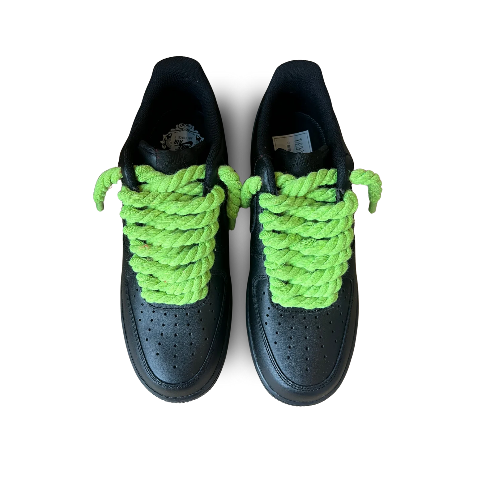 Nike Air Force 1 Black Rope Lace Neon Felülnézet