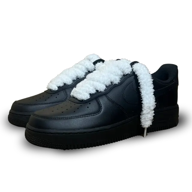 Nike Air Force 1 Black Fluffy Lace White Csanadsoles