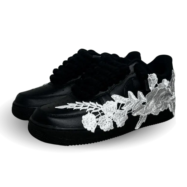 Nike Air Force 1 '07 Black Chunky Rope Lace White Rose Csanadsoles